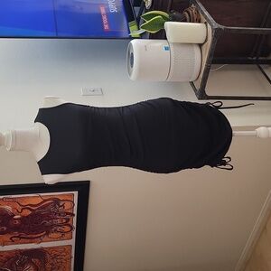 Shein Black Sleeveless Ribbed Scrunched Mini Dress Side Drawstrings